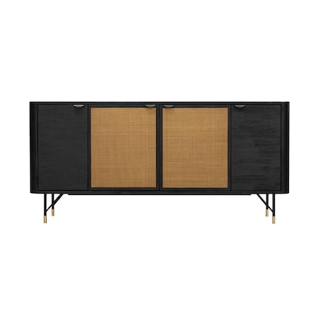 Armen Living Saratoga Sideboard Buffet in Black Acacia with Rattan LCSRBUBL